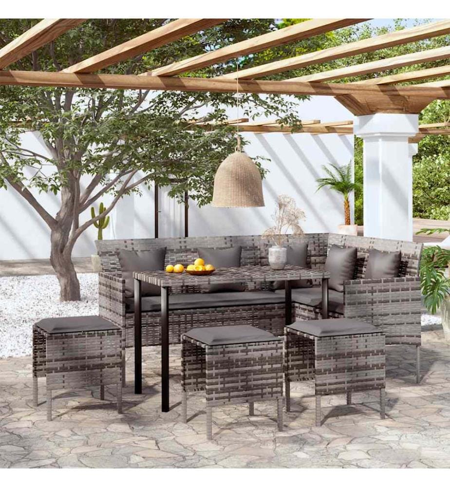 Ensemble de canapés en L 5pcs avec coussins résine tressée gris