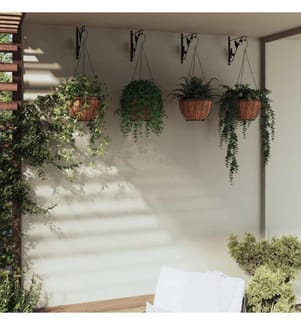 Blumenampeln mit Halterungen und Einlagen 4 Stk. Schwarz Stahl