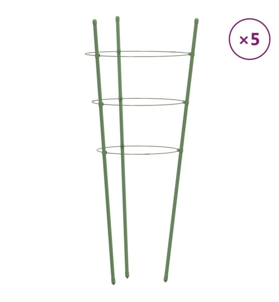 Pflanzenstützen mit 3 Ringen 5 Stk. Grün 75 cm Stahl