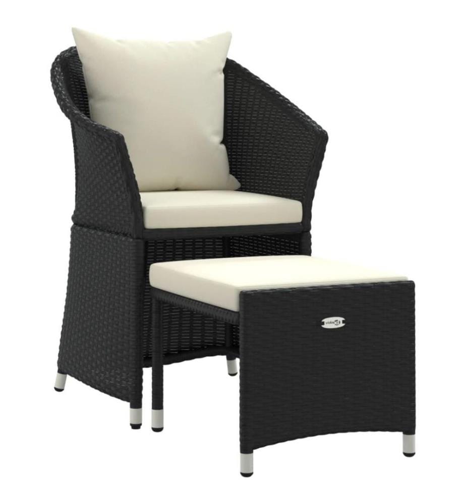 2-tlg. Garten-Lounge-Set mit Kissen Schwarz Poly Rattan