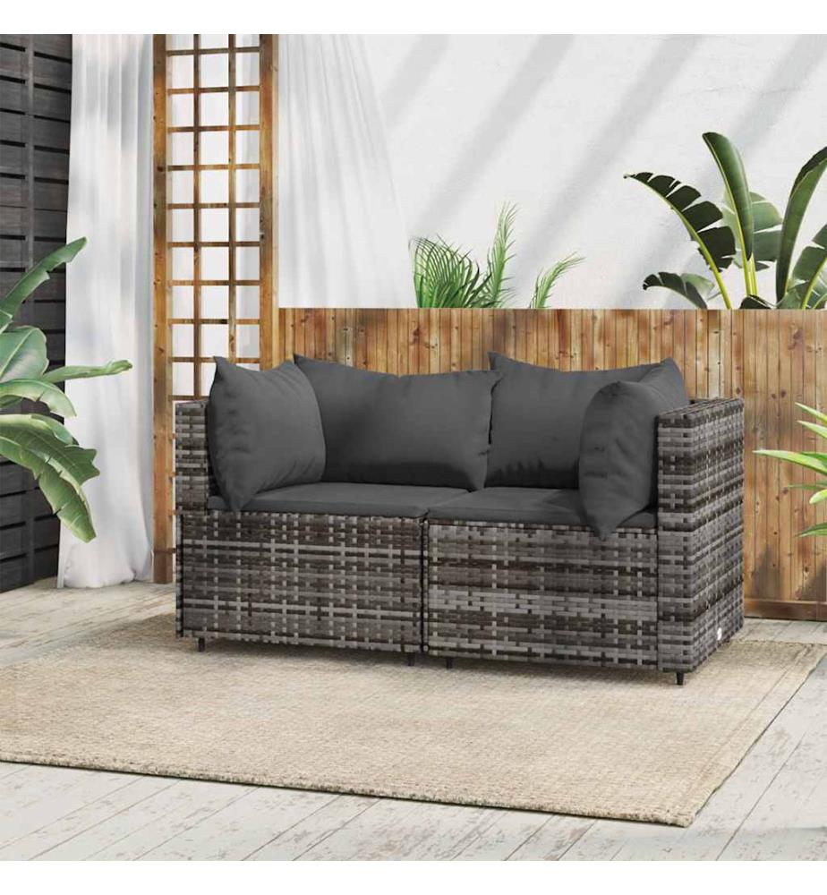 Garten-Ecksofas mit Kissen 2 Stk. Grau Poly Rattan