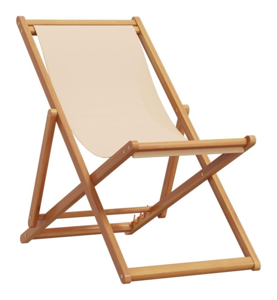 Strandstühle 2 Stk. Klappbar Beige Stoff und Massivholz