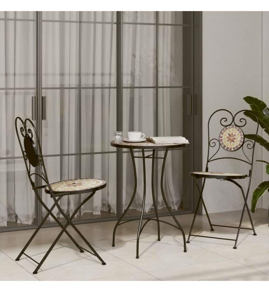 Mosaik-Bistro-Set Terrakottarot und Weiss Eisen und Keramik