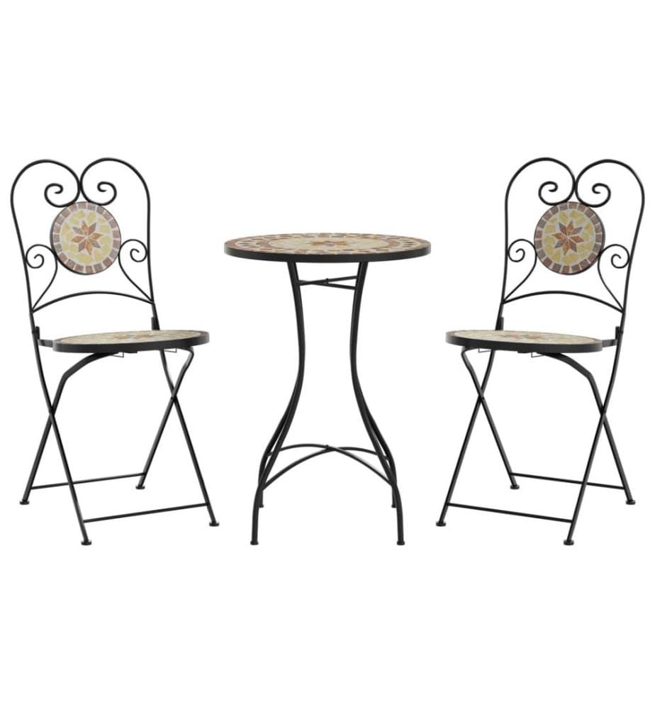 Mosaik-Bistro-Set Terrakottarot und Weiss Eisen und Keramik