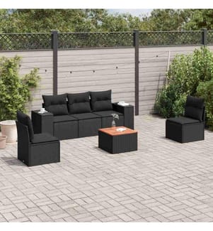 6-tlg. Garten-Sofagarnitur mit Kissen Schwarz Poly Rattan