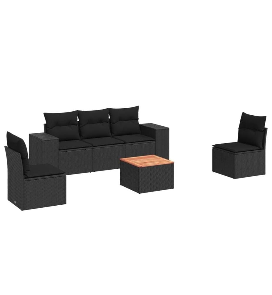 6-tlg. Garten-Sofagarnitur mit Kissen Schwarz Poly Rattan