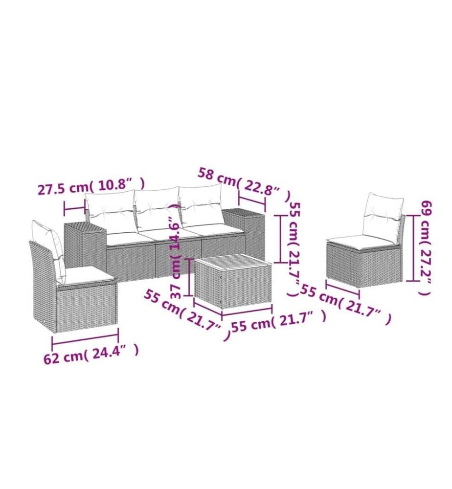 6-tlg. Garten-Sofagarnitur mit Kissen Schwarz Poly Rattan