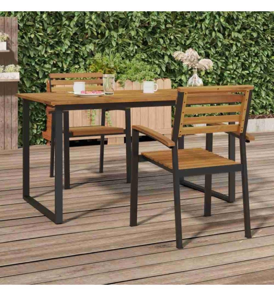 Chaises de jardin empilables 2pcs bois massif d'acacia et métal