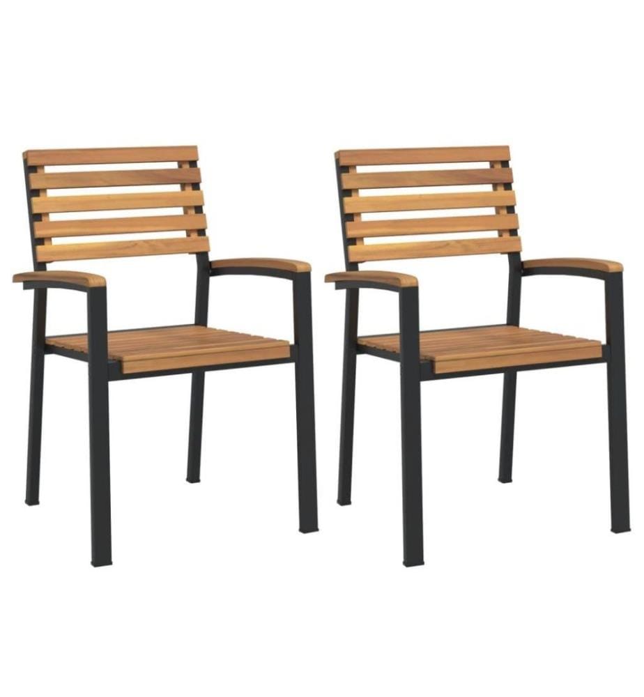 Chaises de jardin empilables 2pcs bois massif d'acacia et métal