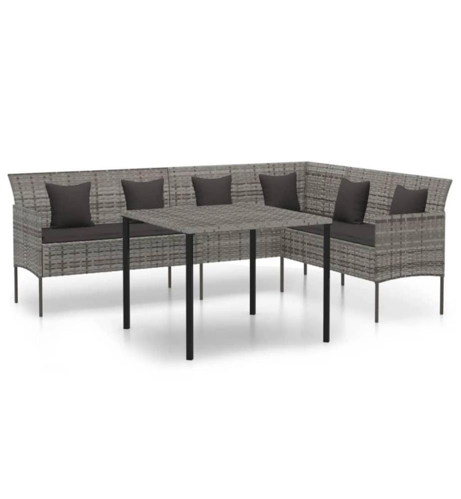2-tlg. Garten-Essgruppe mit Kissen Grau Poly Rattan