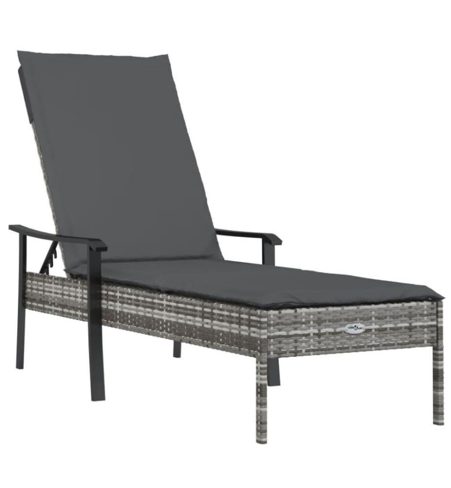 Chaise longue avec coussin gris résine tressée