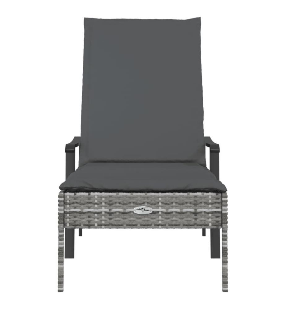 Chaise longue avec coussin gris résine tressée