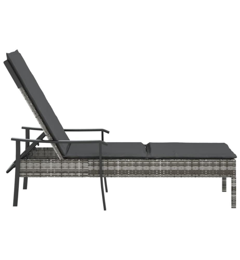 Chaise longue avec coussin gris résine tressée