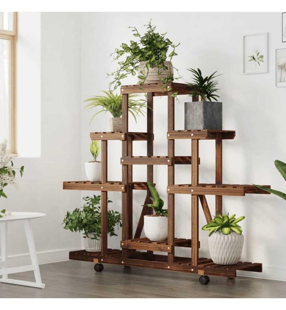 Support à fleurs avec roues 110x25x101 cm bois massif de sapin