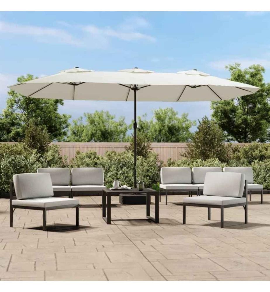 Parasol à double tête avec LED blanc sable 449x245 cm