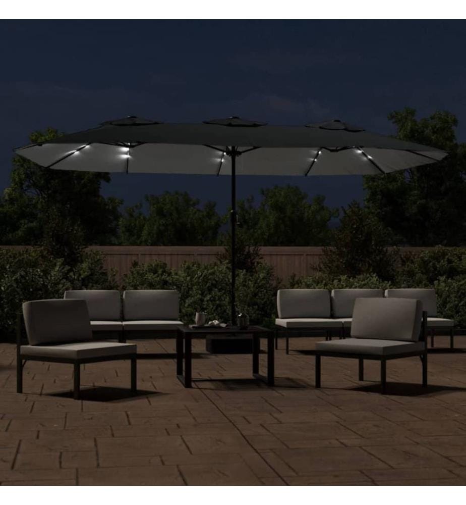 Parasol à double tête avec LED anthracite 449x245 cm