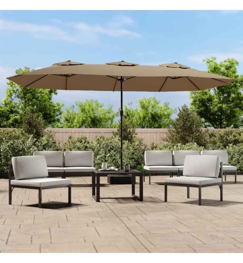 Parasol à double tête avec LED taupe 449x245 cm