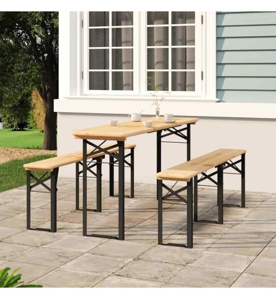 3-tlg. Biertisch-Set Klappbar Massivholz Tanne