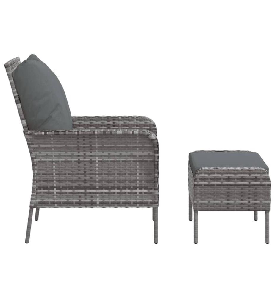 Gartenstuhl mit Fusshocker Grau Poly Rattan