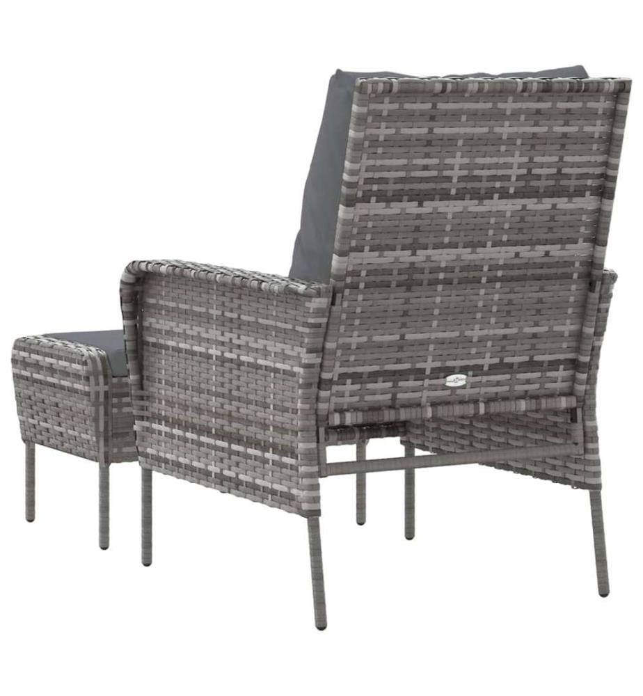 Gartenstuhl mit Fusshocker Grau Poly Rattan