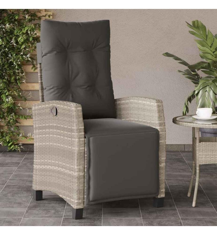Gartensessel mit Fussteil Verstellbar Hellgrau Poly Rattan