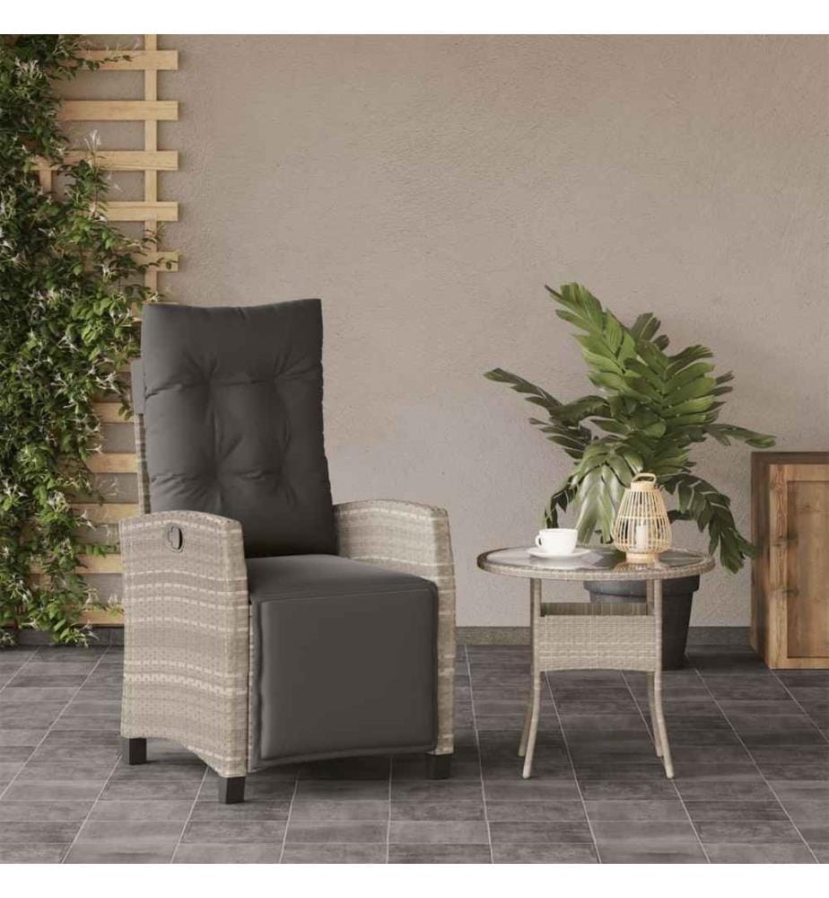 Gartensessel mit Fussteil Verstellbar Hellgrau Poly Rattan