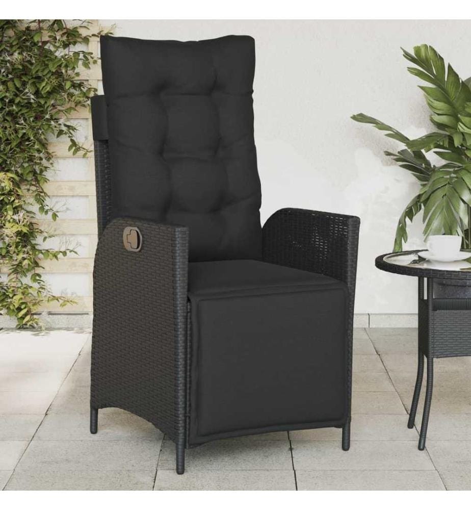 Gartensessel mit Fussteil Verstellbar Schwarz Poly Rattan