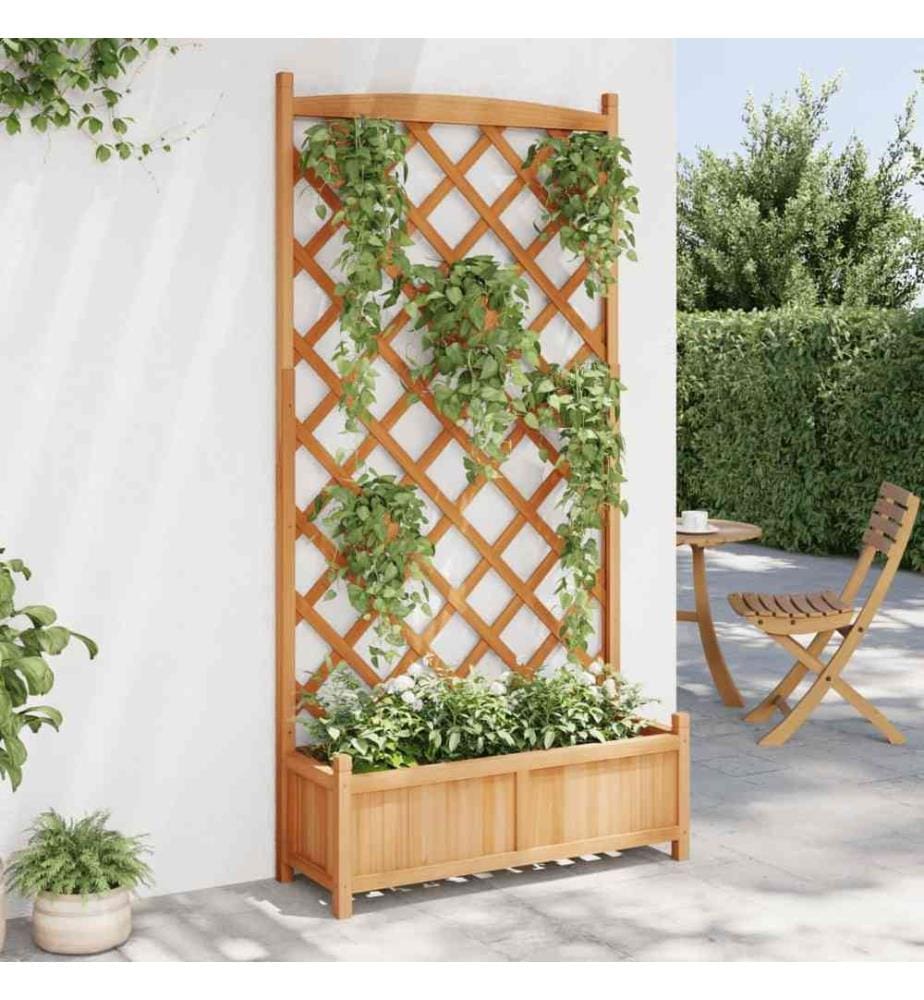 Jardinière avec treillis marron bois massif de sapin