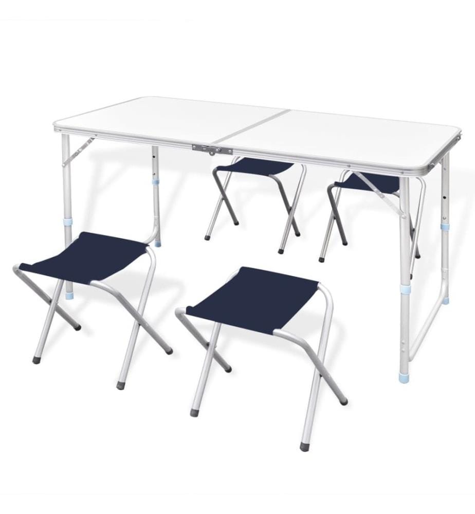 Campingtisch mit 4 Klappstühlen höhenverstellbar Aluminium 120 x 60 cm