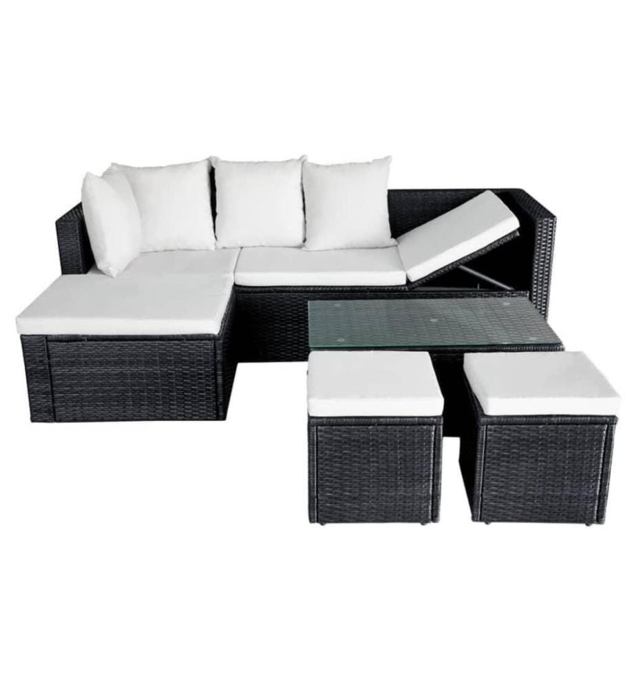 Salon de jardin 4 pcs avec coussins Résine tressée Noir