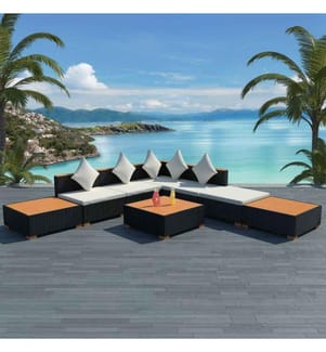 Salon de jardin 8 pcs avec coussins Résine tressée Noir