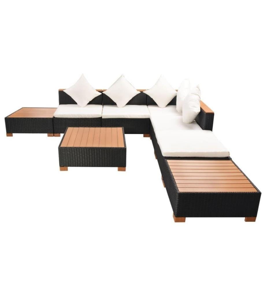 Salon de jardin 8 pcs avec coussins Résine tressée Noir