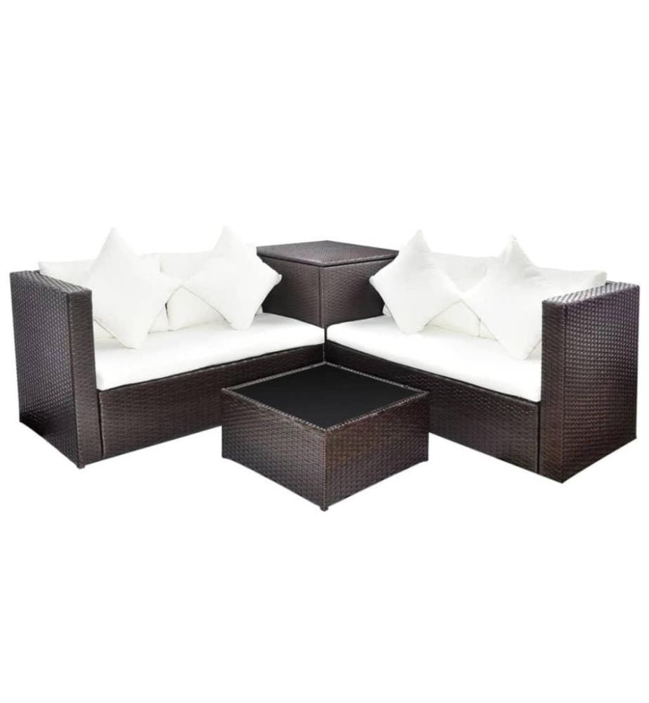4-tlg. Garten-Lounge-Set mit Auflagen Poly Rattan Braun