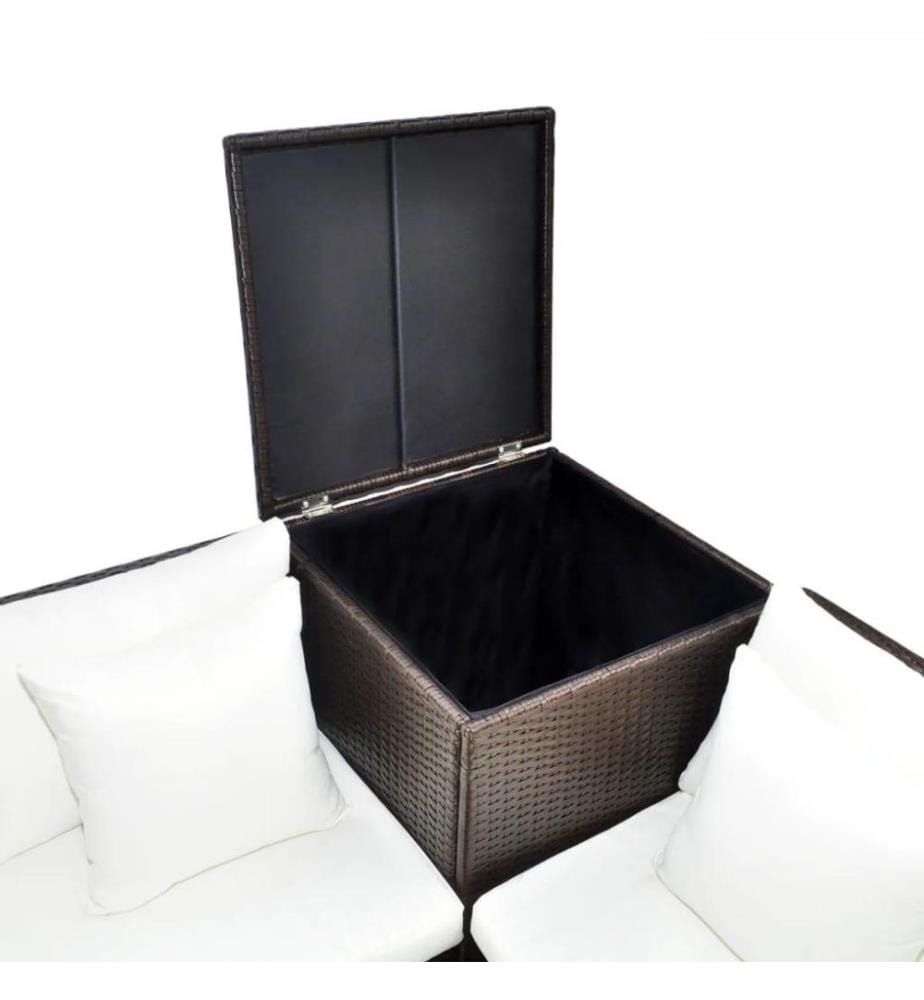 4-tlg. Garten-Lounge-Set mit Auflagen Poly Rattan Braun