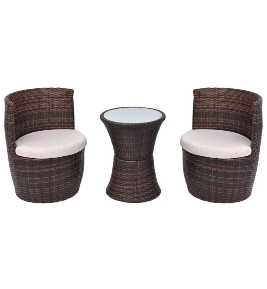 3-tlg. Bistro-Set mit Auflagen Poly Rattan Braun