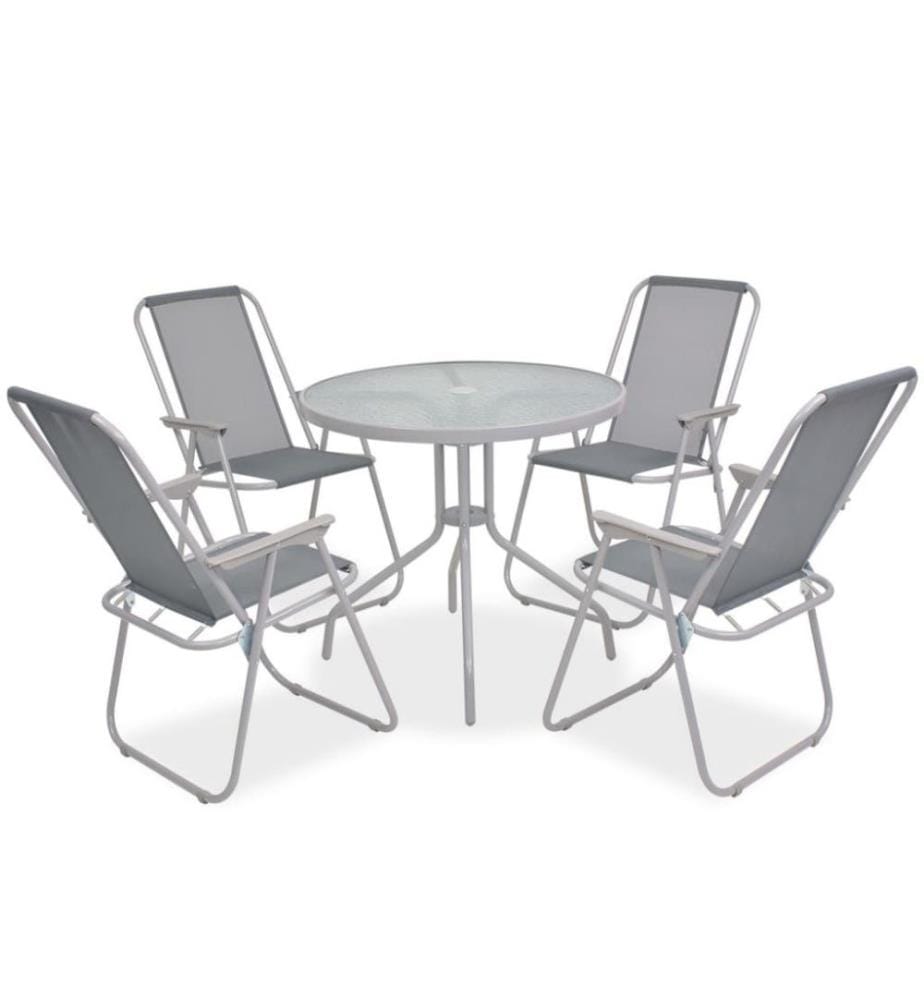 Mobilier à dîner d'extérieur 6 pcs Acier et textilène Gris