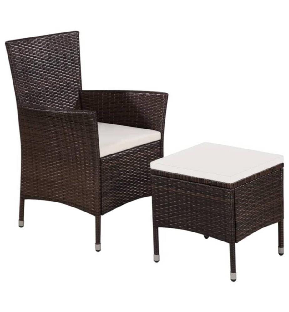 Gartenstuhl und Hocker mit Polstern Poly Rattan Braun