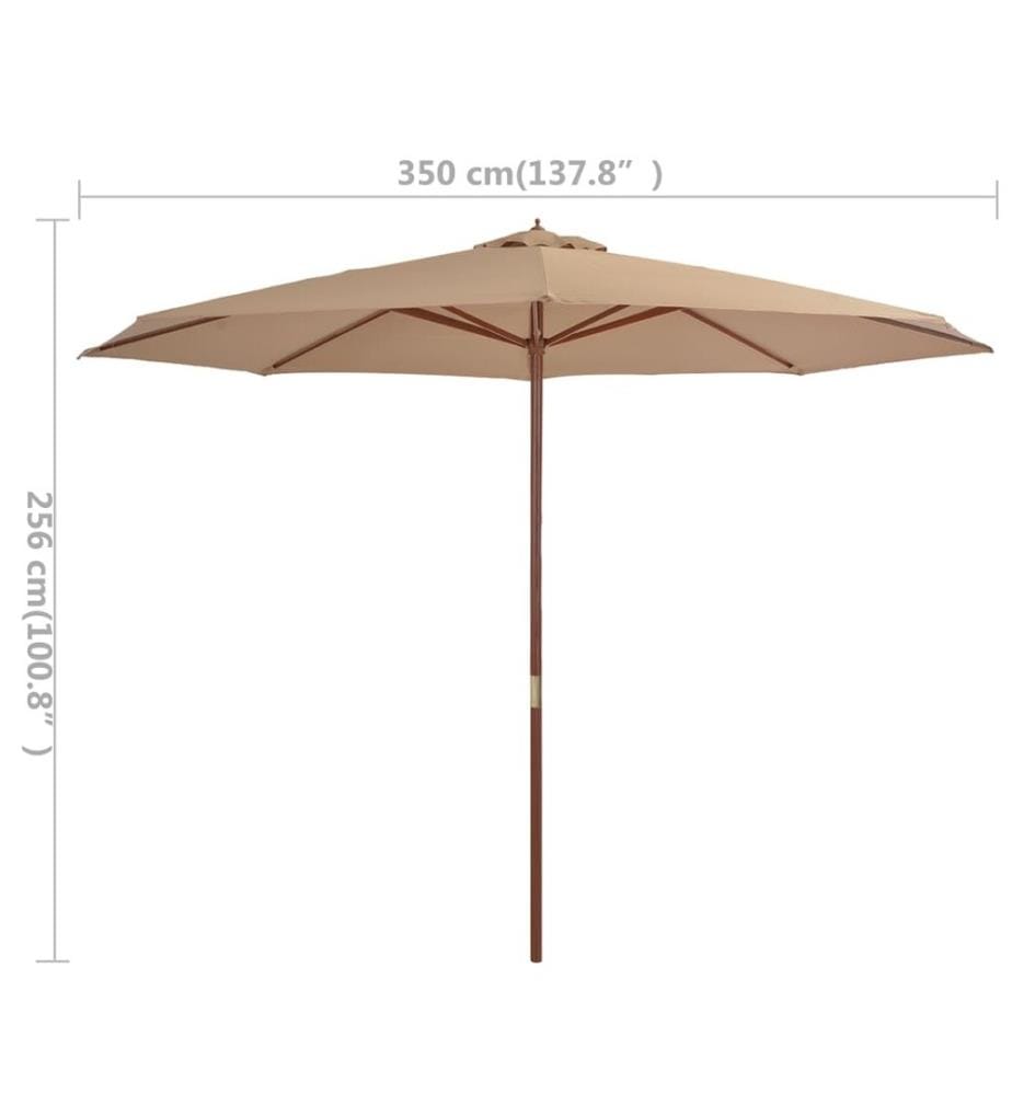 Parasol avec mât en bois 350 cm Taupe