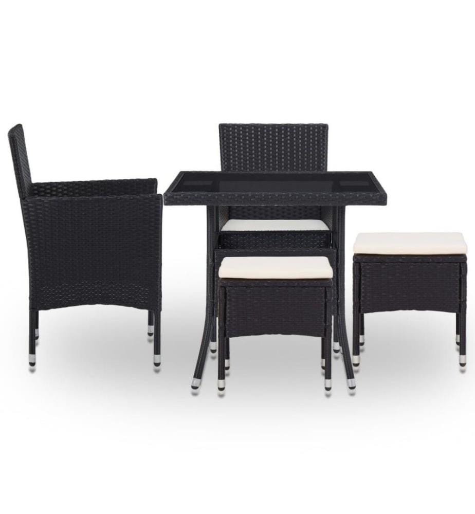 5-tlg. Garten-Essgruppe Schwarz Poly Rattan und Glas