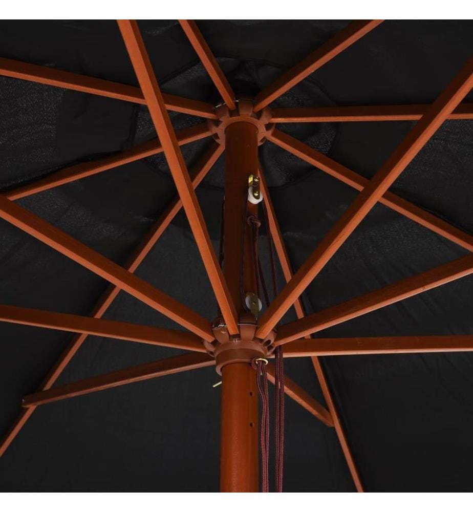 Parasol d'extérieur avec mât en bois 350 cm Noir