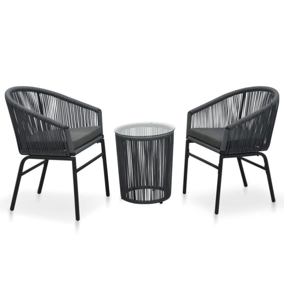 Ensemble de bistro 3 pcs avec coussins Rotin PE Anthracite