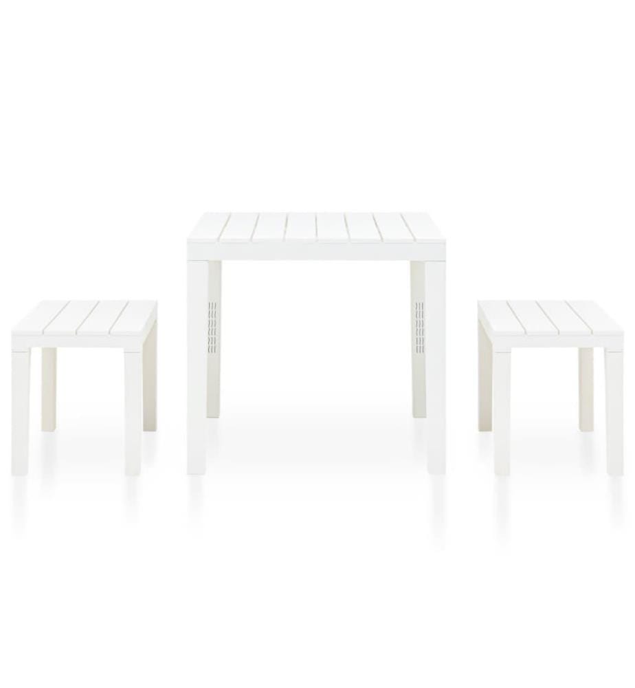 Table de jardin avec 2 bancs Plastique Blanc