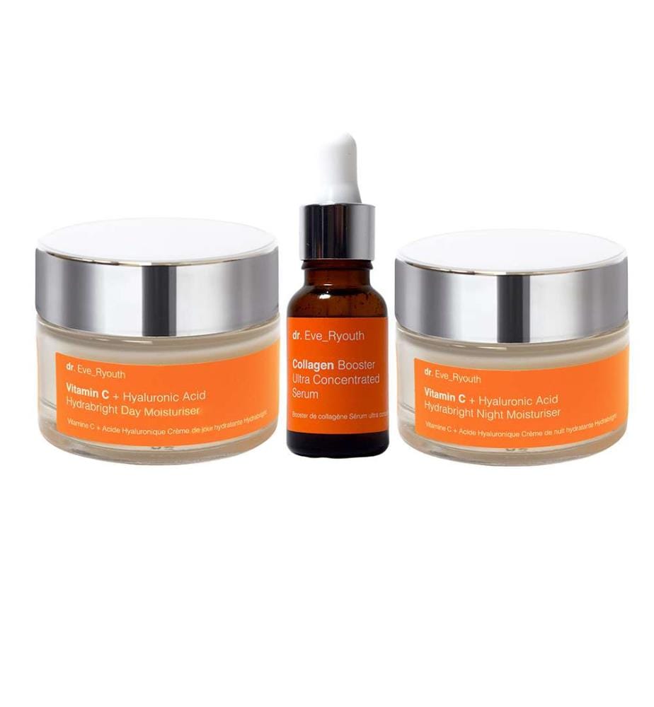 Vitamin C & Hyaluronsäure Hydrabright Tagesfeuchtigkeitspflege + Vitamin C & Hyaluronsäure Hydrabright Nachtfeuchtigkeitspflege + Collagen Booster Ultra Concentrated Serum - 2 x 50 ml + 15 ml