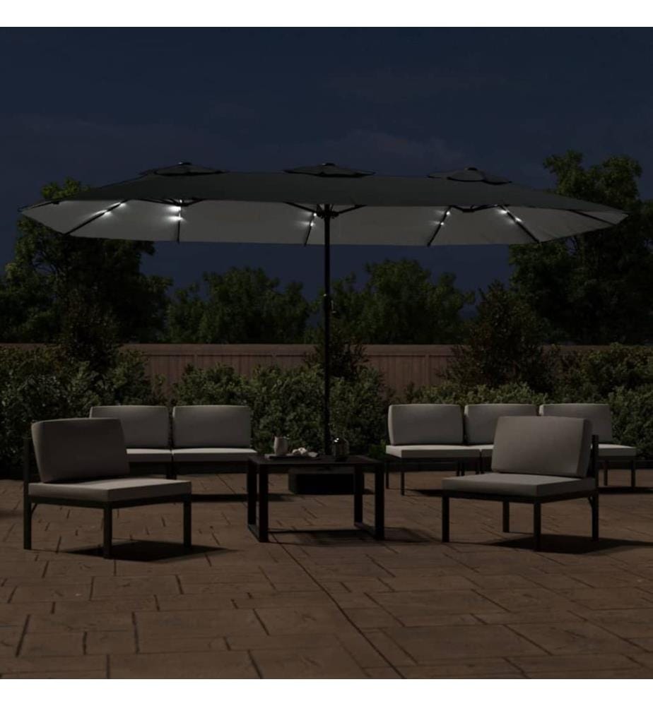 Doppel-Sonnenschirm mit LED-Leuchten Anthrazit 449x265 cm