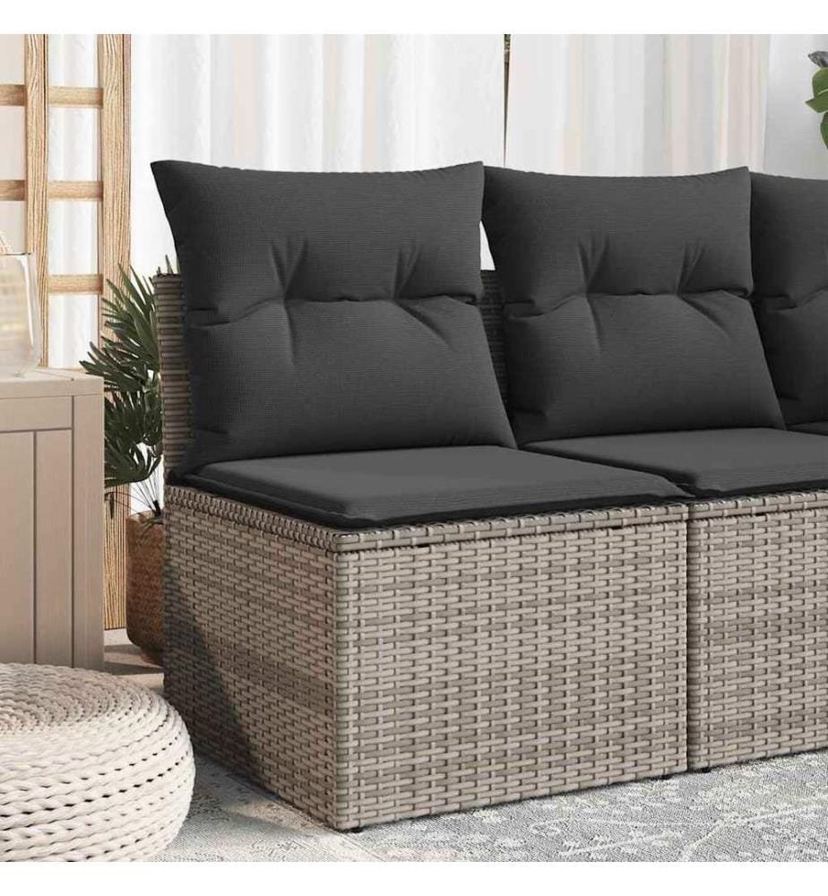 Canapé de jardin sans accoudoirs coussins gris résine tressée