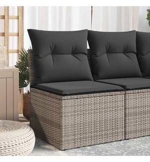 Canapé de jardin sans accoudoirs coussins gris résine tressée