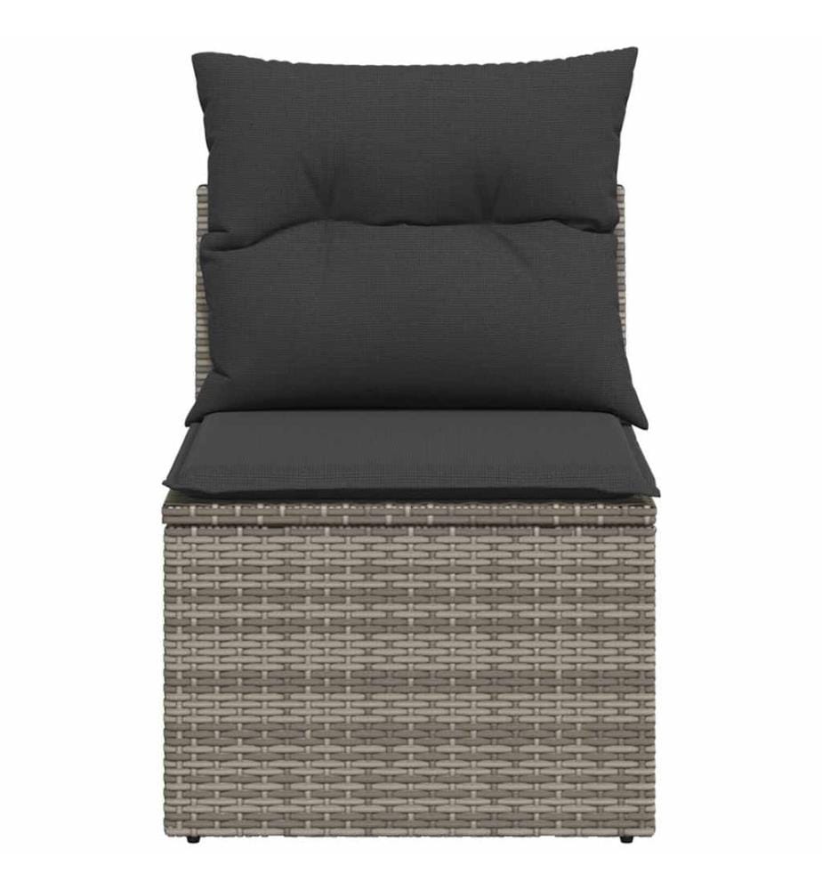Canapé de jardin sans accoudoirs coussins gris résine tressée