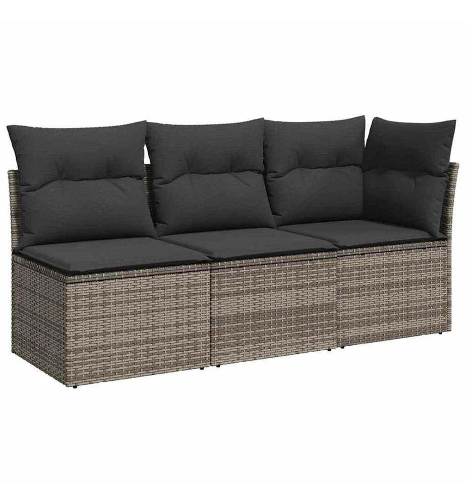 Canapé de jardin avec coussins 3 places gris résine tressée