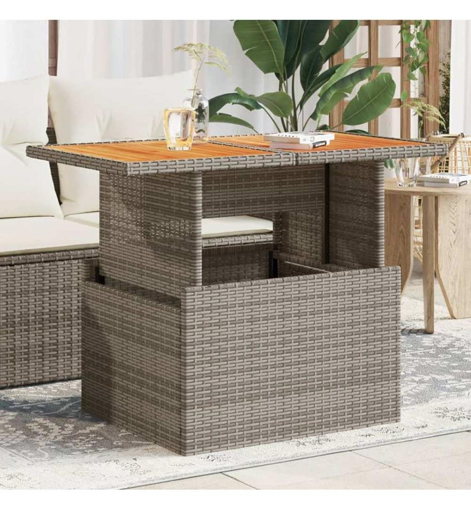 Table de jardin gris 100x55x73 cm résine tressée et bois acacia