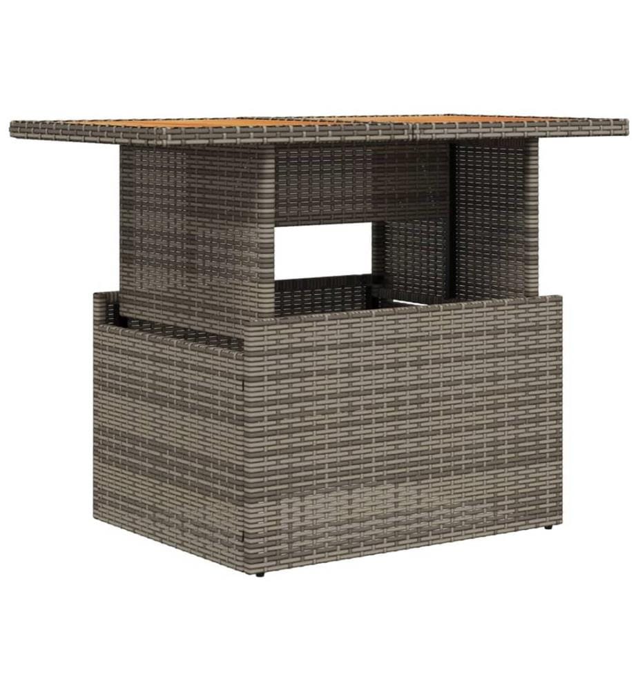 Table de jardin gris 100x55x73 cm résine tressée et bois acacia